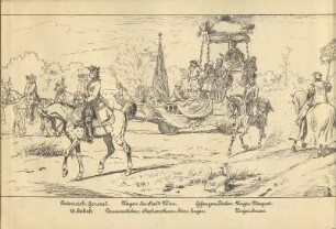 Oesterreich. General. 18. Jahrh. ; Wagen der Stadt Wien. Donauweibchen. Stephansthurm. Prinz Eugen ; Gefangene Türken. Ungar. Magnat. Ungar. Husar