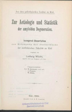 Zur Aetiologie und Statistik der amyloiden Degeneration