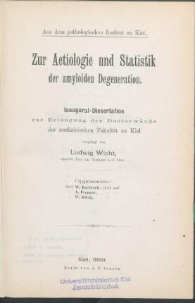 Zur Aetiologie und Statistik der amyloiden Degeneration