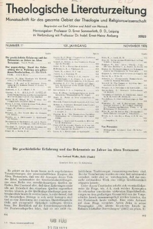 801-816 Die geschichtliche Erfahrung und das Bekenntnis zu Jahwe im Alten Testament