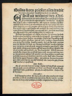 Gallus korn priester allen den die das leßen oder hören/ wunscht das heyll ynn Christo.