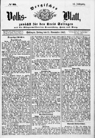 Bergisches Volksblatt. 1849-1868