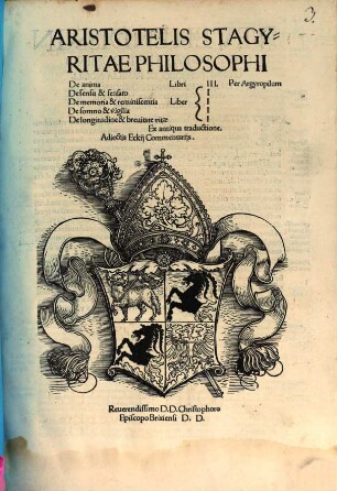 Aristotelis Stagiritae Philosophi De anima Libri III.