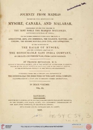 Band 3: A Journey from Madras through the countries of Mysore, Canara and Malabar ...