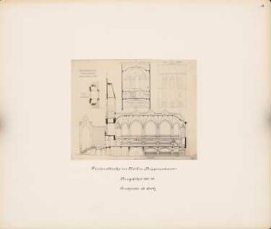 Friedenskirche, Berlin: Querschnitt, Längsschnitt, Ansicht, Grundriss der Glockenkammer