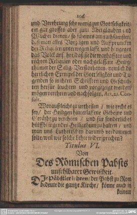 Titulus VI. Von Des Römischen Pabstes unfehlbarer Gewißheit