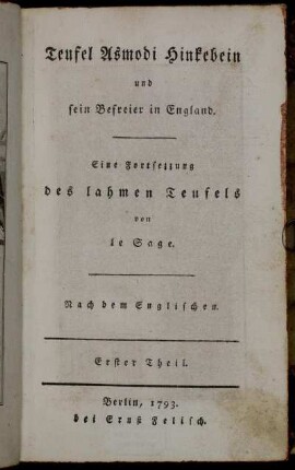 Erster Theil: The devil upon two sticks in England