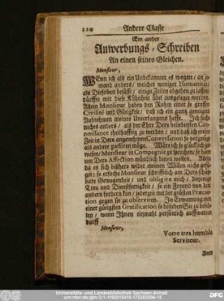 Ein ander Anwerbungs-Schreiben An einen seines Gleichen.