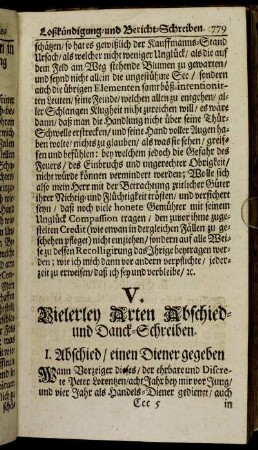 V. Vielerley Arten Abschied- und Danck-Schreiben.