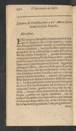 Lettera di Consolazione a un' Amico sovra la morte di suo Fratello.