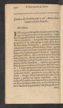 Lettera di Consolazione a un' Amico sovra la morte di suo Fratello.