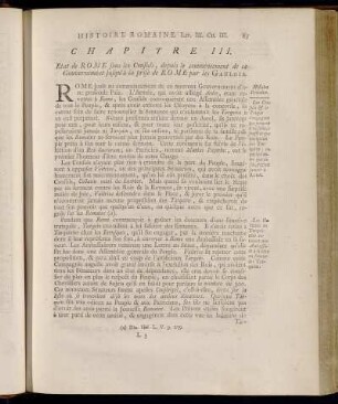 Chapitre III. Etat de Rome sous les Consuls, depuis le commencement de ce Gouvernement jusqu`à la prise de Rome par les Gaulois.