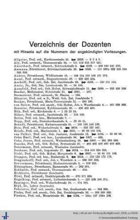 Verzeichnis der Dozenten.