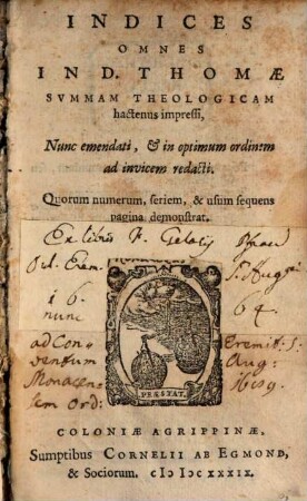 Summa Totius Theologiae S. Thomae Aquinatis, Doctoris Angelici, Ordinis Praedicatorum, [4]. [Register]