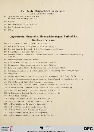 Ungerahmte Aquarelle, Handzeichnungen, Farbstiche, Kupferstiche usw. (Nr. 286-318)