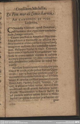 Consiloum Medullae Ex Fine morali Comoediarum Ad Candidos Et Pios Lectores