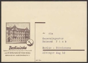 Werbepostkarte "Berlinische Lebensversicherungs-Gesellschaft", Markgrafenstraße