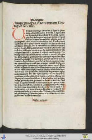 Incipit prologus in compendium Theologice veritatis.