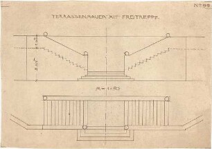 Pfann, Paul; Übungsblätter zur Perspektive - Terrassenmauer mit Freitreppe (Grundriss, Längsschnitt)