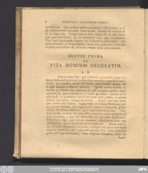 Sectio Prima De Vita Hominis Generatim.