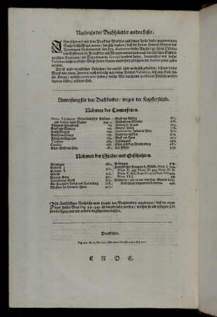 Nachricht der Buchhändler und Anweisung für den Buchbinder.