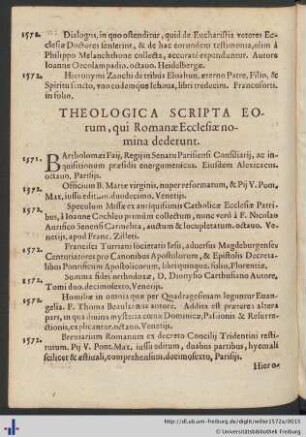 Theologica Scripta Eorum, qui Romanae Ecclesiae nomina dederunt.