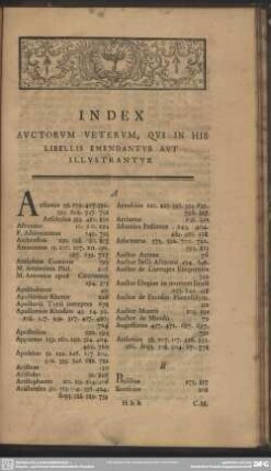 Index Auctorum Veterum, Qui In His Libellis Emendantur Aut Illustrantur