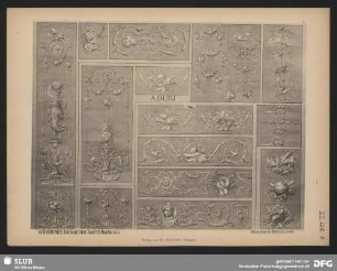 Füllungen und Friese im Stile Louis XVI. mit Attributen der Musik, Poesie, Wissenschaft, Malerei und Architektur usw.