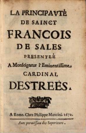 La principauté de sainct François de Sales