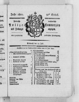 30tes Stück, Ausgabe vom 29. Juli 1801