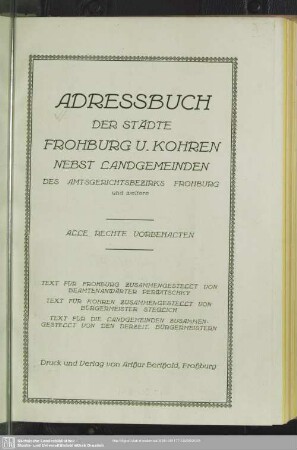 2.1925: Adressbuch der Städte Frohburg und Kohren : nebst 18 Landgemeinden d. Amtsgerichtsbezirks Frohburg