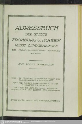 2.1925: Adressbuch der Städte Frohburg und Kohren : nebst 18 Landgemeinden d. Amtsgerichtsbezirks Frohburg