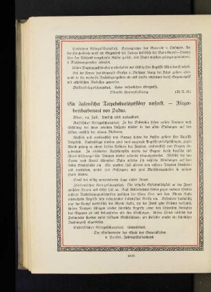 Ein italienischer Torpedobootszerstörer versenkt. - Fliegerbombardement von Padua.