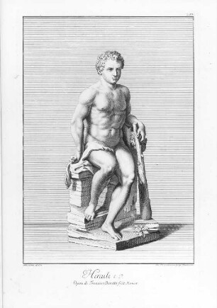 Lindemann, Christian Philipp (Stecher) und Werner, Anna Maria (Zeichnerin) nach Baratta, Francesco (Bildhauer): Hercule, Abb. 213. Kupferstich; 400 x 258 mm (Plattenrand). Aus: Leplat, Raymond: Recueil des marbes antiques qui se trouvent dans la Galerie du Roy de Pologne à Dresden avec privilege du roy, l'année 1733. Dresden: Stössel, 1733. Dresden: SLUB 31.gr.2.1