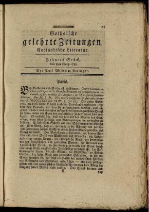 Zehntes Stück, den 8ten März, 1788.