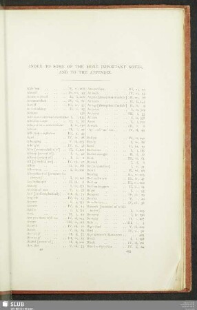 Index To Some Of The More Important Notes, And To the Appendix