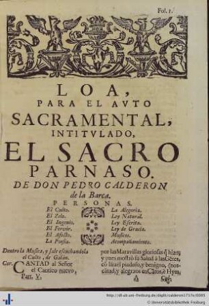 Loa para el Auto Sacramental El Sacro Parnaso.