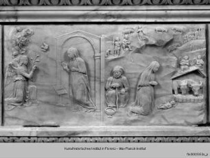 Wanddekoration der Cappella Badoer-Giustinian : Fries mit Szenen aus dem Leben Christi : Verkündigung und Geburt Christi