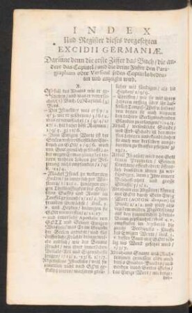 Index Und Register dieses vorgesetzten Excidii Germaniae.