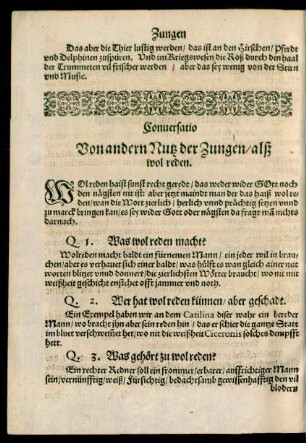 Conversatio Von andern Nutz der Zungen/ alß wol reden.