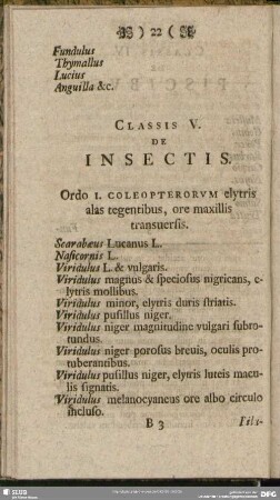 Classis V. De Insectis