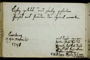 Volpert Hermann Friedrich von Riedesel. Lüneburg, 19.11.1748.
