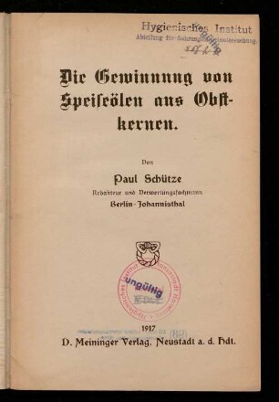 Die Gewinnung von Speiseölen aus Obstkernen
