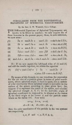 Corollaries from the differential equations of spherical trigonometry.