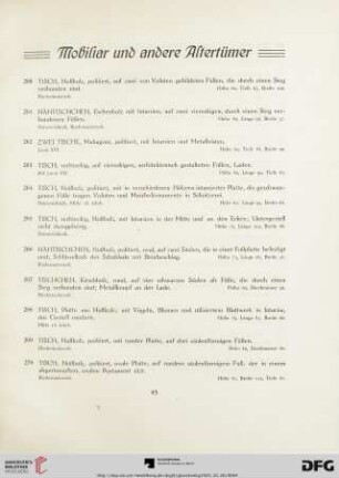 Mobiliar und andere Altertümer (Nr. 260-438)