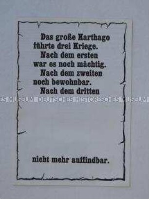 Illustrierte Propagandaschrift aus der Friedensbewegung mit einem Zitat von Bertolt Brecht auf dem Umschlagblatt