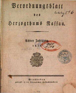 Verordnungsblatt des Herzogtums Nassau. 8. 1816