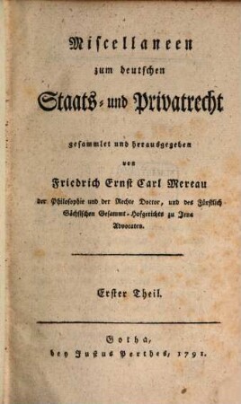 Miscellaneen zum deutschen Staats- und Privatrecht, 1