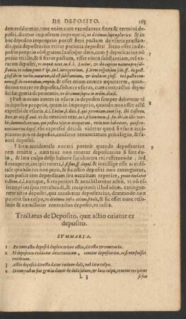 Tractatus de Depositio, quae actio oriatur ex deposito.