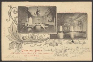 Ansichtskarte „Odd Fellow Logen Haus“, Hochzeits- und Festsaal, Alte Jacobstraße